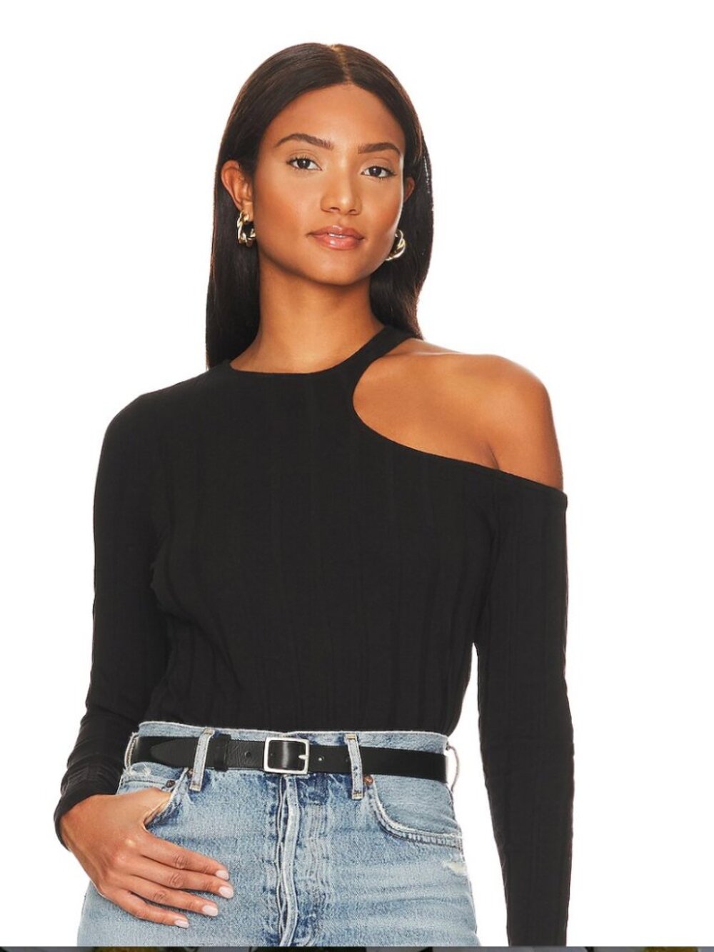 NWT Monrow Flat Rib Asymmetrical Top in Black